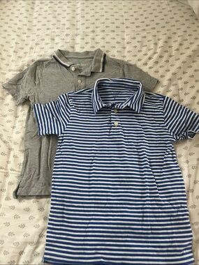 Crewcuts Blue & White Striped Polo with Gray Crewcuts Solid Polo